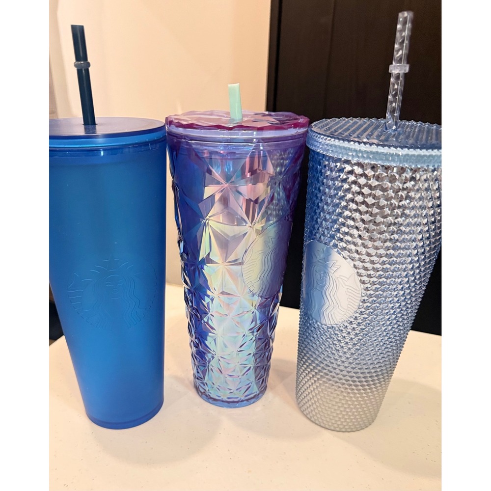 Starbucks Blue Tumbler Lot 3 Royal Blue Soft Touch Prism & Studded 24 oz
